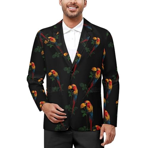 Parrot Bird Rose Flower Men's Suit Jacket 2 Button Lapel Blazers Tuxedo Business Coat for Wedding Party