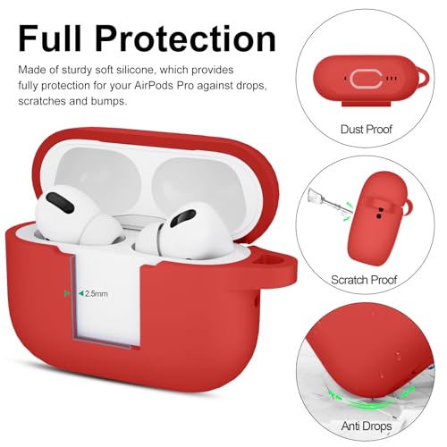 Image of for AirPods Pro 2nd 1st Generation Case Cover with Keychain, Protective Soft Silicone Skin Accessories for Apple AirPods Pro Charging Case 2022 /2019, Front LED Visible, Red