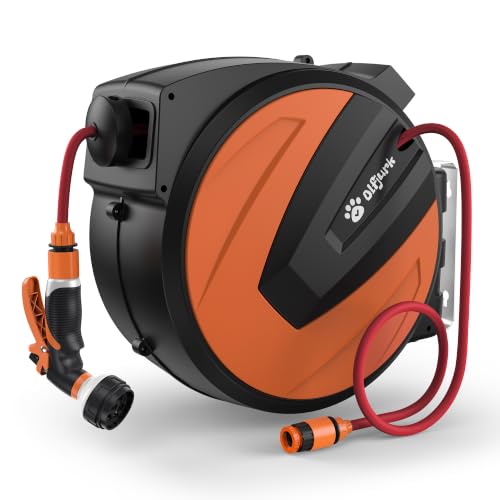 Image of Olfjurk Garden Hose Reel,1/2'' x 30m+2m Wall Mounted Hose Reel with 180° Swivel Bracket-30M