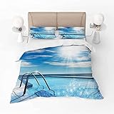 LATIZI Schwimmbad Bettwäsche 200x220 Weich Kuschelige Mikrofaser 3D Druck Schwimmen Bettwäsche-Sets Schwimmen Bettbezug und 2 Kissenbezug 80x80 cm mit Reißverschluss