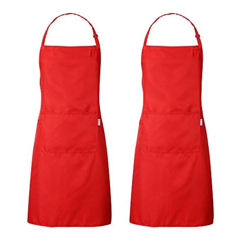 Zihuatailer Red Cooking Aprons for Women | Red Kitchen Aprons with Pockets for Adult, Set of 2 Cover