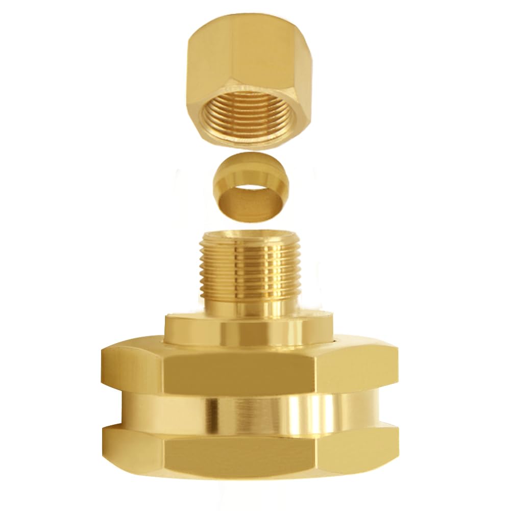 Joywayus Adaptador de grifo estándar de latón de EE. UU. Convierte rosca hembra de manguera de jardín de 3/4 pulgadas GHT a adaptador de tubo de compresión OD de 1/4 pulgadas (paquete de 2)