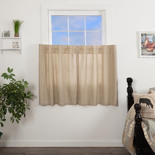 VHC-Brands-Sawyer-Mill-Charcoal-Kitchen-Curtain-Set-Lined-Tiers-Farmhouse-Country-Striped-Cotton-36-Inch-Long VHC Brands Sawyer Mill Charcoal Kitchen Curtain Set Lined Tiers Farmhouse Country Striped Cotton 36 Inch Long