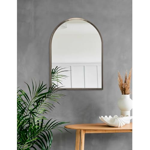 Image of Arch Bathroom Mirror, Metal Frame Wall Mounted Mirror Coffee Vanity Wall Mirror for Bedroom, Entryway, Living Room Vanity 20 inchx16 inch
