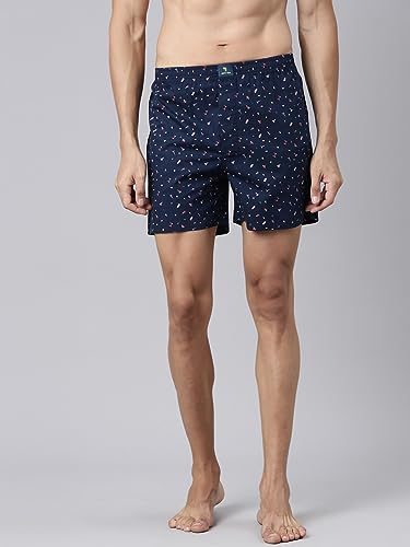 Image of JOVEN Men White, Navy Blue and Blue Printed Compact Cotton Regular Fit Boxer Shorts Pack of 3