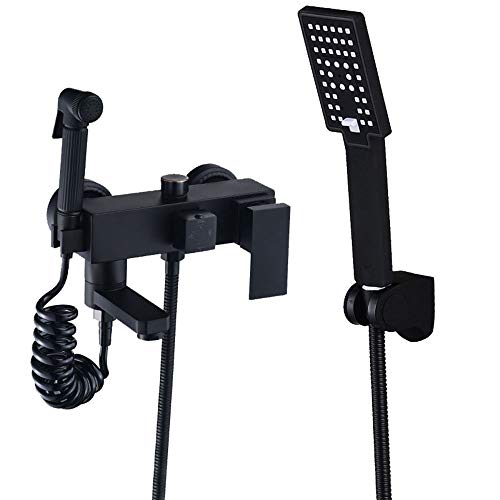 Grifo de bañera Negro con Ducha de Ducha de Ducha montado en la Pared de la Pared de Agua fría y Caliente.