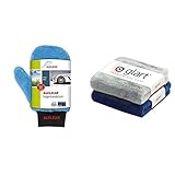 ALCLEAR 950013b Microfaser Auto Alu Felgen Reiniger-Handschuh für Autopflege Motorrad Fahrrad, 26x12 cm + Glart 2er Set Mikrofasertücher, für Cockpit, Motorrad, Microfaser Poliertuch Lack, 40x40 cm