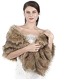 Aukmla Women's 1920s Brown Faux Fur Shawl Bridal Wedding Fur Wraps and Shawls Faux Mink Shawl for...