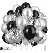 Black and Silver Balloons, Metallic Silver and Black Balloons Pearl Silver Confetti Balloons Blac...