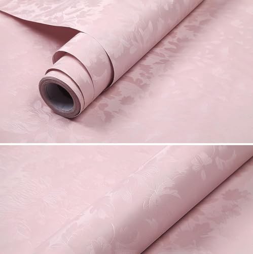 Image of Pink Peony Rose Self-Adhesive Wallpaper 45x300cm | Embossed Floral Wall Sticker for Bedroom, Kids' Room & Hall | DIY Decorative Wall Covering Sheet