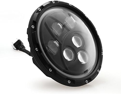 TECKLED 1 Pair 7" 60W Round CREE LED Black Projector Headlights with Blue Halo Angel Eyes Beam