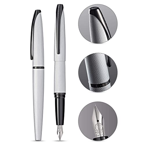 Image of Cross ATX Premium Brushed Chrome Fountain Pen with Polished Accents - Medium Nib, Smooth Writing, Luxury Gift Box