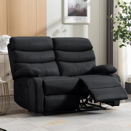 GNMLP2020 Reclining Loveseat, PU Leather Double Recliner Sofa with Side Pocket, Wall Hugger Loveseat Recliner for Living Room, RV, Home Theater(Black)