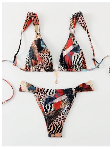Women's 2 Piece Leopard Floral Bathing Suit Wireless Triangle Swimsuit High Waisted Bikini Sets3