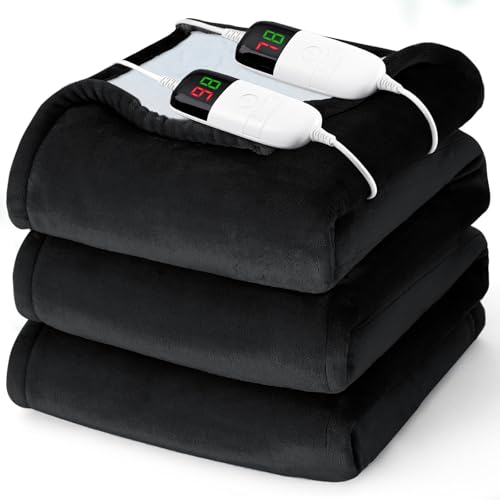 Heated Electric Blanket Queen Size - 84 x 90 Heating Blanket with Dual Control 10 Heating Levels & 8 Hours Auto Off Soft Warm Flannel Blanket Christmas Birthday Gifts for Senior Grandma