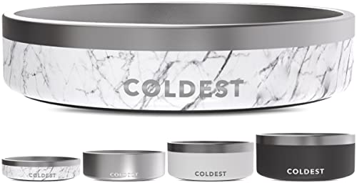 Coldest Dog Bowl - Anti Rust Metal & Non Slip Dog Bowls Large, Spill Proof Heavy Duty 3 Layers Insulated Dog Bowl - Food and Water Bowl for Dogs, Cats & Pets, Dishwasher Safe (21 oz, Carrara Marble)