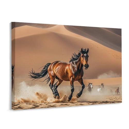 Toile de chevaux au désert avec cadre pour un salon cocooning