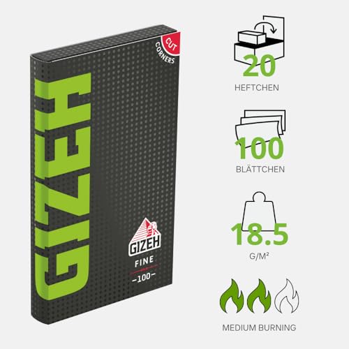 GIZEH BLACK Fine Papers – Dünne Blättchen zum Selbstdrehen - Packung mit Magnetverschluss, recyclebar - 20er Pack á 100 Premium Paper (18.5 g/m²)