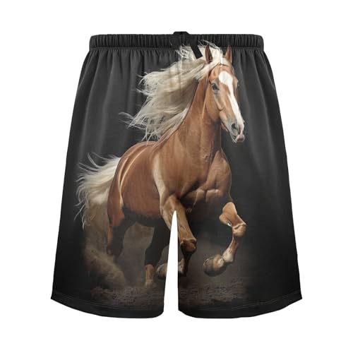 Brown Horse Black Pajama Shorts for Men Lounge Pants Sleep Lounge Short Mens Pajama Bottoms with Pockets, S-XXL