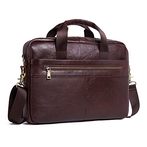 Mens Messenger Bag14 Inch Waterproof Genuine Leather Computer Laptop Bag,Contact's Business Genuine Leather Work Briefcase Large Satchel Shoulder Bag