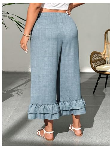 Verdusa Women's Plus Size Ruffle Wide Leg Capri Pants Casual Tiered Layered Capris with Pockets2