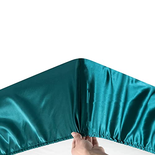 Damier Satin Spannbettlaken 90x200cm Türkis Grün Seide Glänzend Spannbetttuch Hochwertiges Satin Deluxe Bettlaken… – Ansicht 3