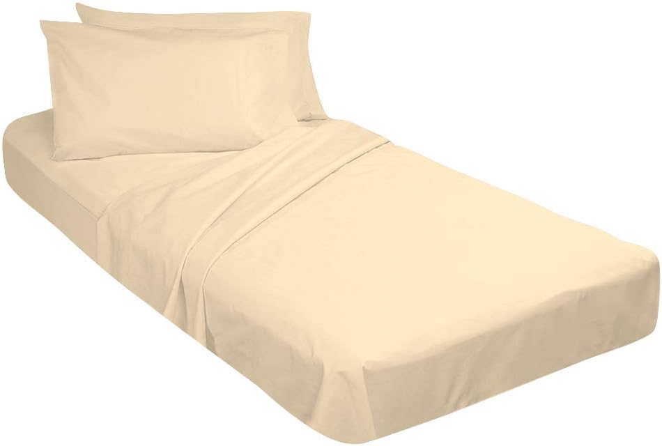 100% Egyptian Cotton, 4 Piece Toddler Bed Set-Fitted Bottom Sheet, Flat Top Sheet, Standard Size Pillowcase, ivory-12 Inch Pocket Length