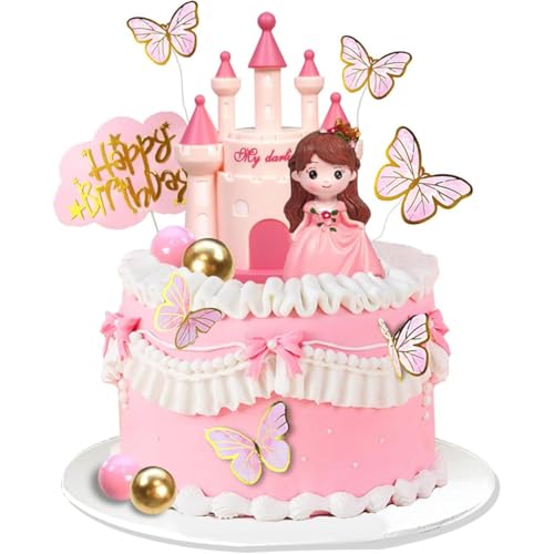 Lot de 19 accessoires de gâteau de princesse, accessoires de gâteau pour fille, articles sur le thème de princesse, fête d'anniversaire de fille, baptême,...