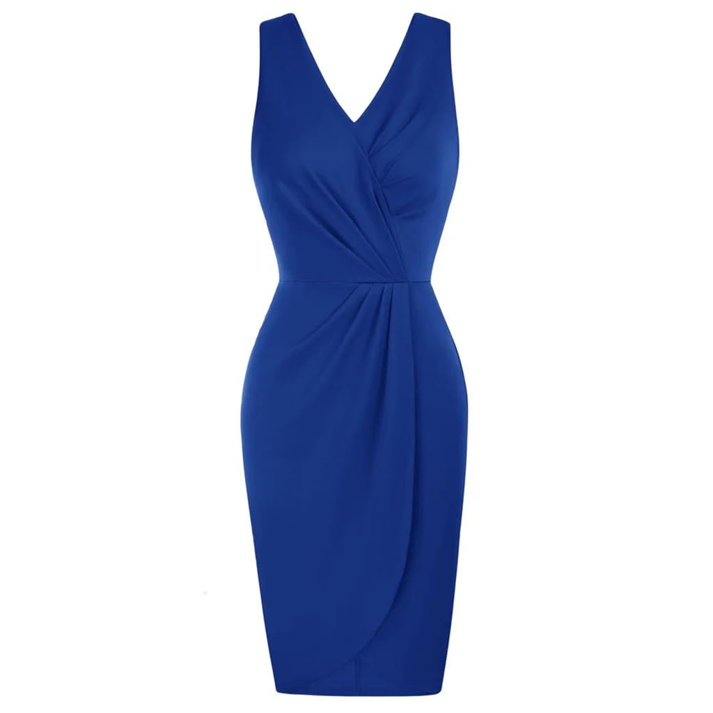 Robe rétro pour femmes col en V et ourlet portefeuille drapé taille XL