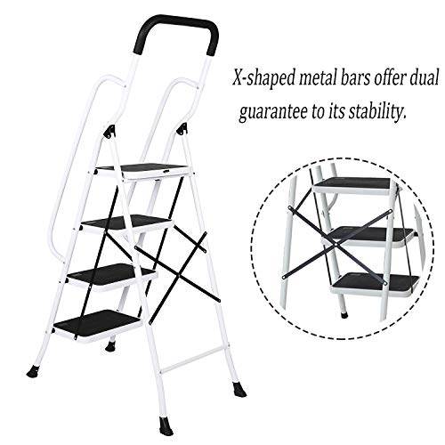 KARMAS PRODUCT 4 Step Ladder with Handles Folding Kitchen Step Stool for Home,Anti-Slip Safty Steel Ladders 330LB