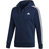 adidas Men's Essentials 3-Stripe Full Zip Fleece Hoodie, Collegiate Navy/White, Large