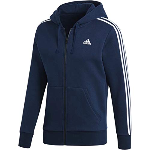 adidas Men's Essentials 3-Stripe Full Zip Fleece Hoodie, Collegiate Navy/White, Large