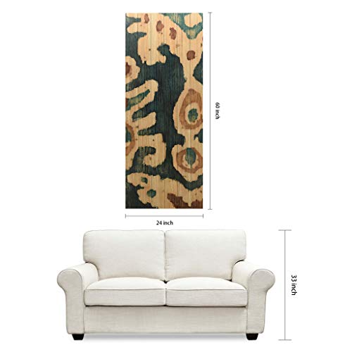 Empire Art Direct Ocean Ikat B Abstract Print Wooden, Solid Decor,24' X 60' Ready To Hang, Living Room, Bedroom ＆ Office Wall Art, 24 In. X 1.5 In. X 60 In, Green Brown Wood #TOP7