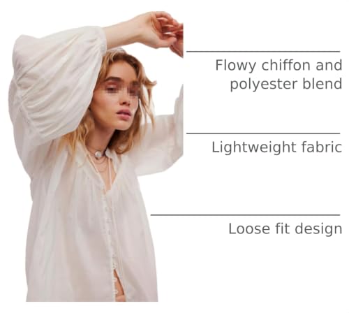 Image of Women Summer Sheer Tie Front Top Y2k Peplum Chiffon Blouse Eyelet Long Sleeve Flowy Lace Beach Cover Up Boho Tops