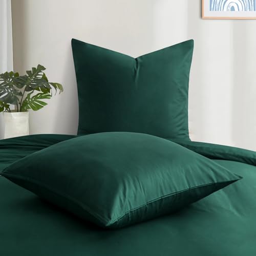Aisbo Kissenbezug 80x80 Baumwolle 2er Set - weiche Kopfkissenbezug 80 x 80 Dunkelgrün mit Reißverschluss, 80x80cm Pillow Cover Pillowcase – Ansicht 3
