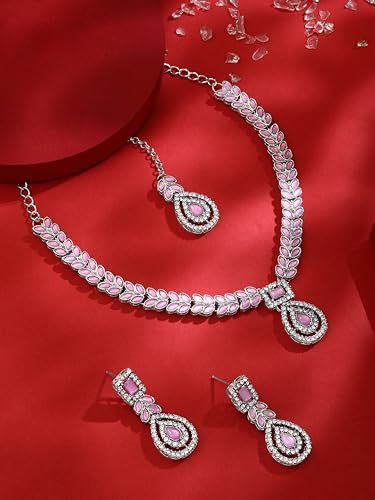 Image of Atasi International AD Diamond Kundan Style Silver Plated Crystals Necklace
