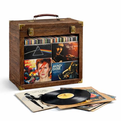Vinyl Record Storage Box with Acrylic Display Window, Wooden Vinyl Record Box Holds Up to 35 LP Albums, Velvet Lined 12 Inch Vinyl Record Storage Box with Handle & Latches, (Carbonized black) - Les Beatles, Paul McCartney, John Lennon, RIngo Starr, George Harrison Vinyl Record Storage Box with Acrylic Display Window, Wooden Vinyl Record Box Holds Up to 35 LP Albums, Velvet Lined 12 Inch Vinyl Record Storage Box with Handle & Latches, (Carbonized black)