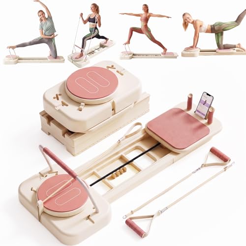Pilates Reformer for Home, Foldable All-in-One Pilates Board with Resistance Bands, Portable Home Gym Equipment for Full Body Workout, Strength Training & Core Sculpting, 330 lbs Capacity (Pale Jade)