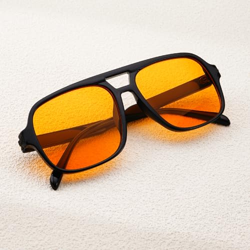 Retro Square Sunglasses for Women Men Classic 70s Oversized Square Sun Glasses Oragne Vintage Shades3