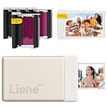 Liene Pearl N200 Pro Portable Photo Printer, Instant Mini Picture Printer for iPhone Smartphone, Thermal Dye Sublimation, Bluetooth Sticker Printer 50 Sheets 2x3 Adhesive Paper & 5 Cartridges, Gold
