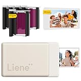 Liene Pearl N200 Pro Portable Photo Printer, Instant Mini Picture Printer for iPhone Smartphone, Thermal Dye Sublimation, Bluetooth Sticker Printer 50 Sheets 2x3 Adhesive Paper & 5 Cartridges, Gold