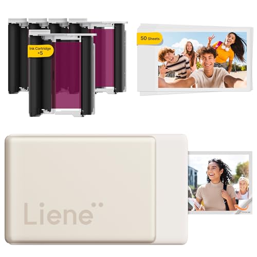 Liene Pearl N200 Pro Portable Photo Printer, Instant Mini Picture Printer for iPhone Smartphone, Thermal Dye Sublimation, Bluetooth Sticker Printer 50 Sheets 2x3 Adhesive Paper & 5 Cartridges, Gold