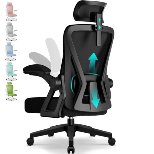 Airchros Bürostuhl,Bürostuhl Ergonomisch mit Verstellbarer Kopfstütze,Armlehnen und Lendenwirbelstütze, Schreibtischstuhl Drehstuhl Wippfunktion bis 135°,Chefsessel Rückenschonend, 150kg