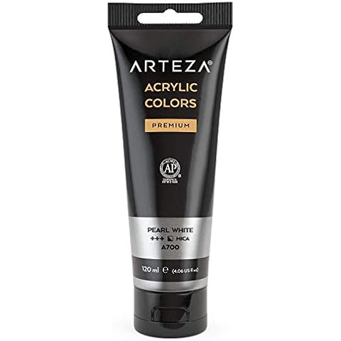 ARTEZA Metallic Acrylic Paint, Pearl White A205, 120 ml/tube, Highly Pigmented & Fade-Resistant, Non-Toxic, for Artists & Hobby Painters Cover