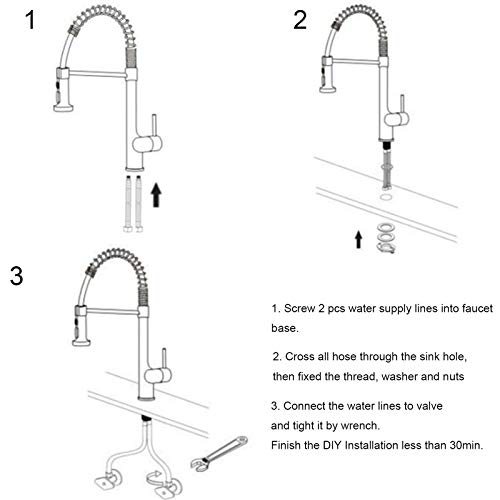 Delle Rosa Kitchen Faucet, Commercial Kitchen Faucet, Modern Single Handle 360 Degree Swivel High Arch Pre-rinse Farm Kitchen Faucet with Deck Plate, Brushed Nickel - Thumbnail 6