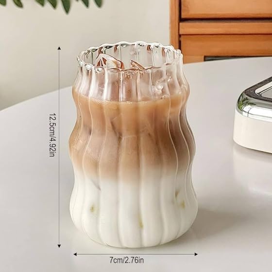 Image of Glass Mug with Bamboo Lid and Straw, 510ml, for Cold Drinks, Smoothies, Coffee(Pack of 1) (Can Shape Drinking Glasses)
