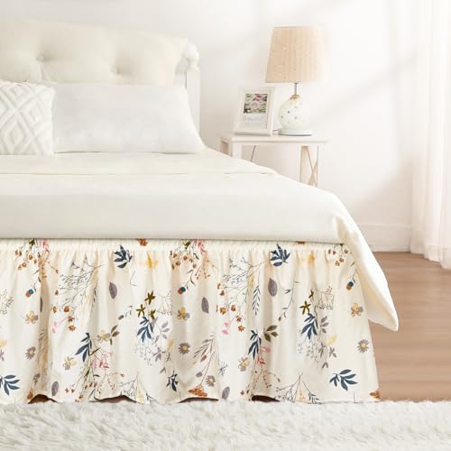 Cream Balloon Bed Skirt Queen 15" Drop, Elastic Wrap Around Bedskirt