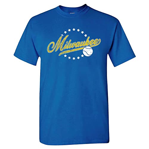 Milwaukee Baseball Vintage Mens Fan T-Shirt (Royal Shirt M)