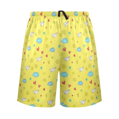 Men's Pajama Shorts Plane Heart Yellow Pajama Bottoms Casual Athletic Sleep Shorts with Pockets 2302659