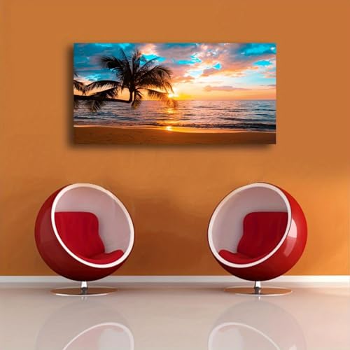 Tableau plage coucher de soleil 60x135cm décoration murale salon